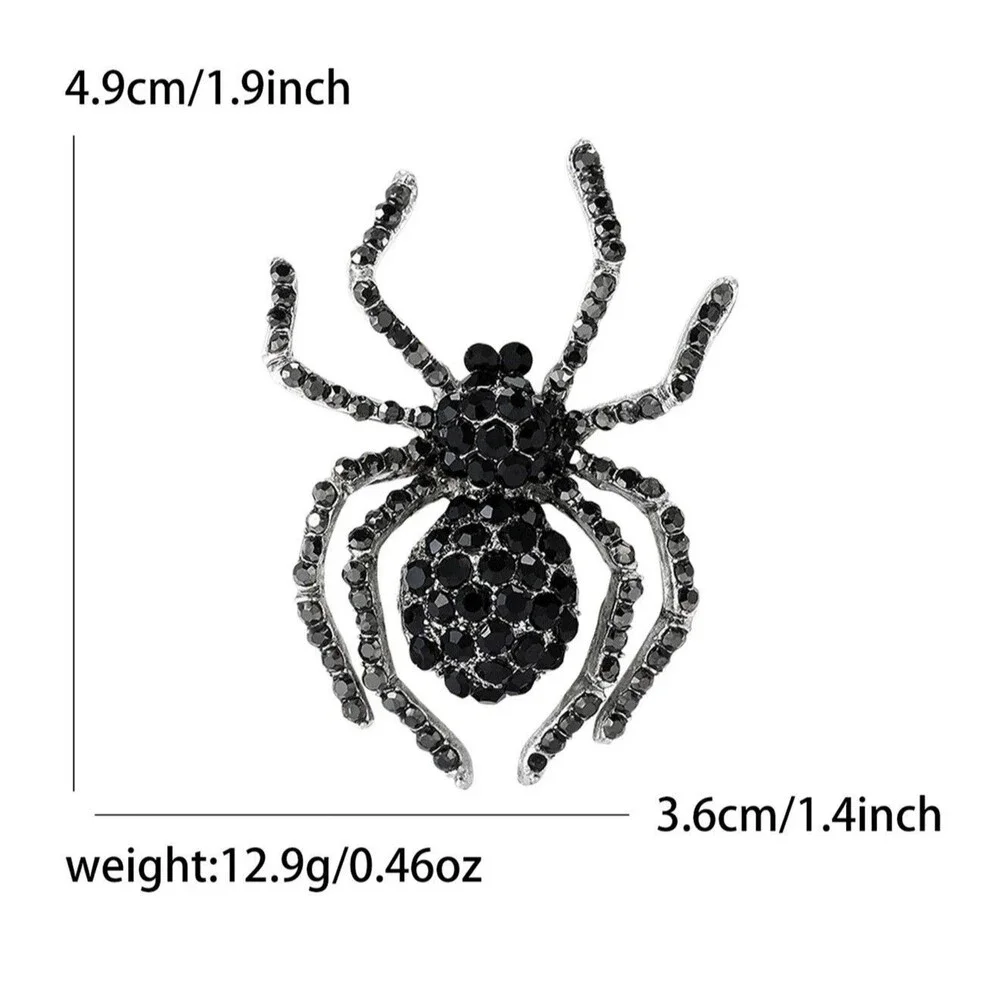Black Rhinestone Spider Brooch Silver Tone Gothic Halloween Statement Pin NEW